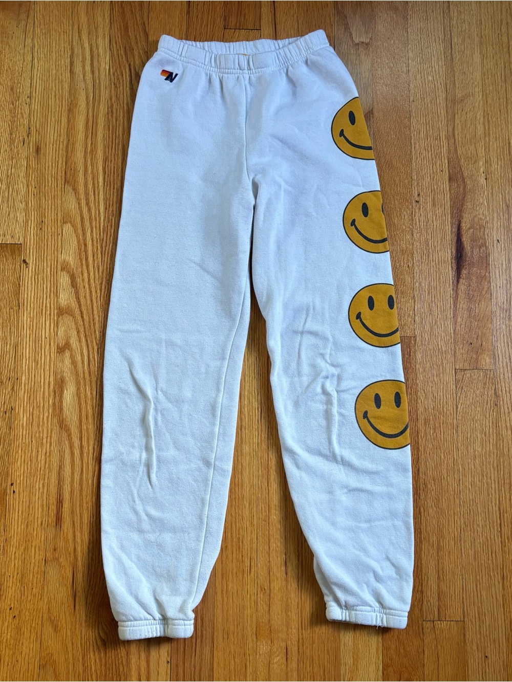 Aviator Nation White Sweatpants with Yellow Smile Faces Kids 12